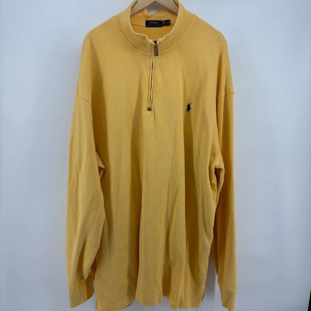 Polo Ralph‎ Lauren Quarter Zip Men 3XLT Yellow Ribbed Cotton Pullover Preppy